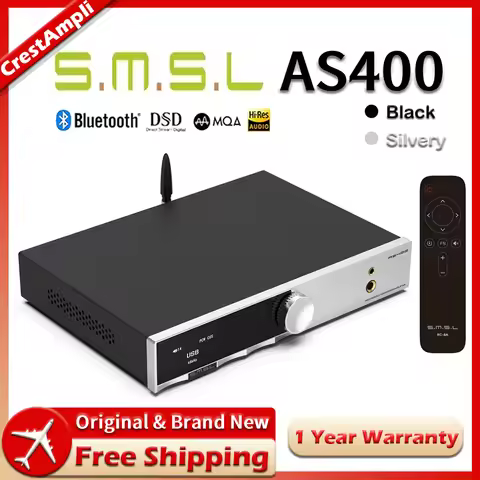SMSL AS400 Power Amplifier DAC Headphone AMP MQA-CD MM Phono Support Bluetooth USB Optical Coaxial R