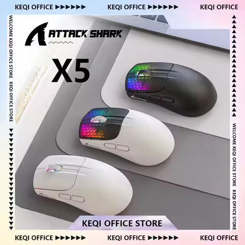 ATTACK SHARK X5 Wireless RGB Mouse 3 Mode PAW3212 Optical Sensor Rechargeable Battery Gaming Mice Cu