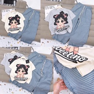 Kids style - Girls' set of SWEET TENO pink bow t-shirt and ruffled plaid pants 2 colors gray&cream w