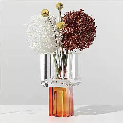 Delicate Clear Crystal Glass Vase Now Dining Table Living Room Floral Hydroponic Vase Square Stained