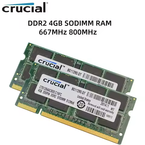 Crucial Laptop Memory RAM DDR2 2GB 4GB 667MHz 800MHz SODIMM PC2-5300 PC2-56400 1.8V 200pin for Noteb