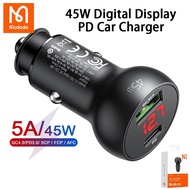 Mcdodo Mushrooms Series PD 45W Type-C+USB Ports Car Charger With Digital Display (PD3.0, FCP, SCP, A
