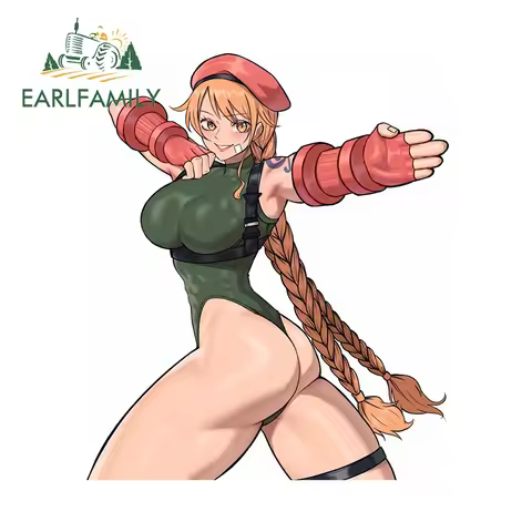 EARLFAMILY 13cm x 11cm Cammy Fighter Tattoo Car Stickers Female Uniform Breasts Blonde Hair Waifu De