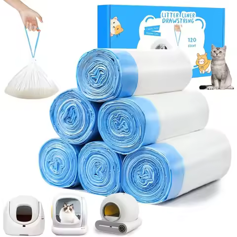 5Roll Self-Cleaning Litter Box Liner，75Piece，Polyethylene，Folding，Rectangular Garbage Drawer Bag，Com