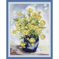 Joy Sunday Stamped Cross Stitch Ktis DMC Threads Cross Stitch Set DIY Needlework Embroidery Kit-Yellow Camellia and Orchid Vase