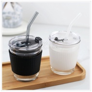 [Ready Stock] Reusable Spillproof Glass Cup / Mug with Lid and Straw KS0056