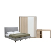 INDEX LIVING MALL ชุดห้องนอน รุ่นมิลลี่+วาร่า (เตียง ตู้บานสไลด์ 160 ซม. โต๊ะเครื่องแป้ง) - สีเทา/เลอบาน่า โอ๊ค