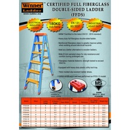 Winner Ladder Certified Full Fiberglass Double Sided Ladder 8 Step & 10 Step Heavy Duty BS 2037 Tang