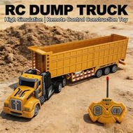 1:48 Scale RC Dump Truck & Trailer – Mini Semi-Trailer Toy For Kids; Features Flashing Lights & Rech