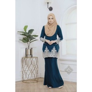 Baju RAYA 2025 SET COUPLE TEAL BLUE LACE BAJU KURUNG MODEN KEBAYA LACE BAJU MELAYU PLUS SIZE TRENDIN