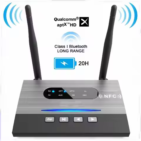 NFC 262ft/80m Long Range Bluetooth 5.0 Transmitter Receiver 3in1 Music Audio Adapter Low Latency apt