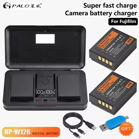 NP-W126S NP-W126 NP W126 Type C Battery With Storage Case Charger for Fujifilm Fuji X-T20 X-E2 XPro1