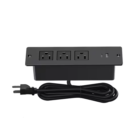 Recessed Embedded Power Strip 3 AC Outlets 1 USB-A & 1 Type-C (5V 2.1A) Flush Mount In-Desk Charging