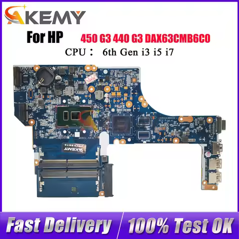 DAX63CMB6C0 Laptop Motherboard For HP ProBook 450 G3 470 G3 With i3 i5 i7 CPU UMA 855674-001 855674-