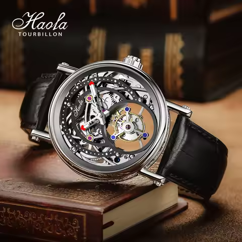 Haofa Flying Tourbillon Men Watch Luxury CNC Engraving Manual Tourbillon Mechanical Skeleton Men Wat