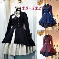 【FCS】Medieval Retro Gothic Black Lace Up Chain Bow Lolita Coat Long Sleeves Ruffle Classic Lolit✿a D