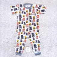 Setelan Baju Tidur Bayi Lengan Pendek Celana Panjang Pampers Bahan Katun Usia 3-12 Bulan Motif Kucin