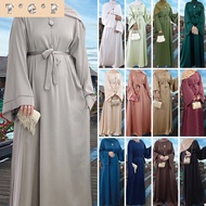 Jubah Abaya Satin Muslimah Plain Plus Size Long Dress women maxi labuh raya 2023 viral