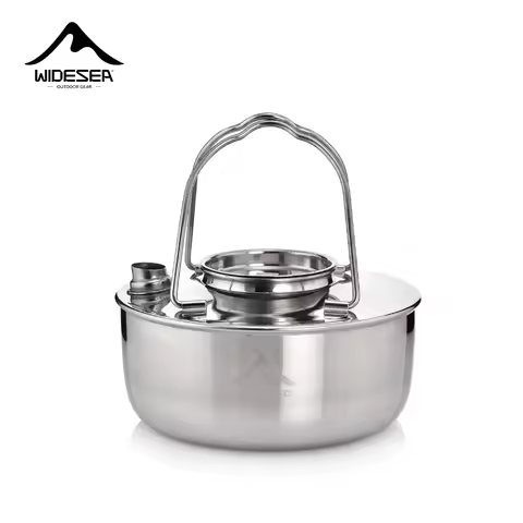 Widesea Camping Outdoor 1.7L SS304 Stainless Kettle Steel Short Hole Design Portable Cookware Travel