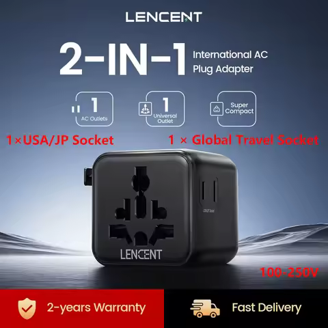 LENCENT 2-IN-1 Universal Travel Adapter with 2 AC Outlets Mini International AC Plug Adapter Charger