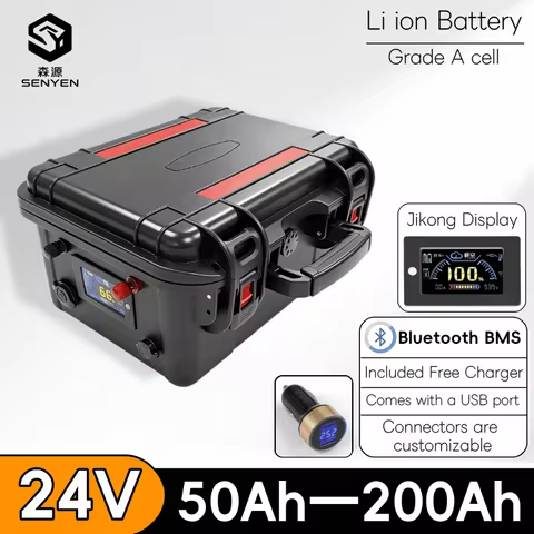 SENYEN-Rechargeable 24V 50Ah 60Ah 80Ah 100Ah 120Ah 150Ah 200Ah Lithium Li Ion Battery For Trolling f