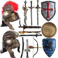 ♙Halloween props cos samurai helmet simulation PU toy sword dagger shield ninja bow and arrow king s