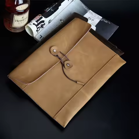 Thick Crazy Horse Genuine Leather Document Bag A4 Men briefcase Portfolio Brown Clutch Purse Envelop