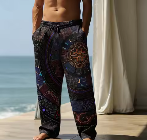 Men's Summer Thin Casual Trousers, Bohemian Ethnic Style, Trendy Outdoor Beach Pants