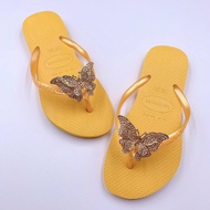 Slim Women's Slippers with 2-layer B Gold Charm - From Brazil - Natural, anti-slip rubber - Thu Huon