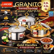 ANCHOR Granito Stainless Insulated Classic Hot Pot 2.5L 3.5L 5L Air Tight Food Warmer Double Wall Ho