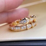 Light Luxury Full Diamond Niche Design Plated Au750 Small Snake Ring Female ins Trendy Diamond Open 