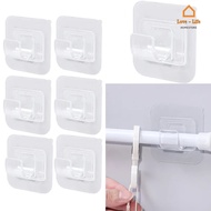 1 Piece Convenient Wall Mounted No Drilling Curtain Pole Support Rack/ Bathroom Self Adhesive Plastic Transparent Waterproof Towel Rod Fixed Hook