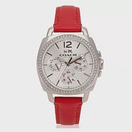 COACH 三眼時尚皮革錶帶腕錶-紅