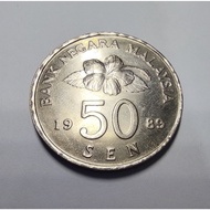 Malaysia Bunga Raya Series - 50 Cent 1989 Coin – New Luster Condition