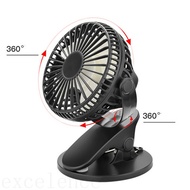 Portable USB Table Fan Clip-on Type Rechargeable Cooling Mini Desk with 3 Speeds, Black ELEN