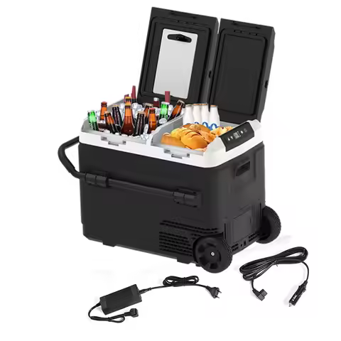 Portable Dual-Zone 12V 24V DC & 110V AC Car Refrigerator Compressor Freezer Mini Camping Cooler-Plas