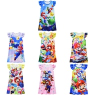 Kids Girls Peach Super Mario Bros Princess Dresses Summer Girls Flying Sleeve Birthday Party Dress