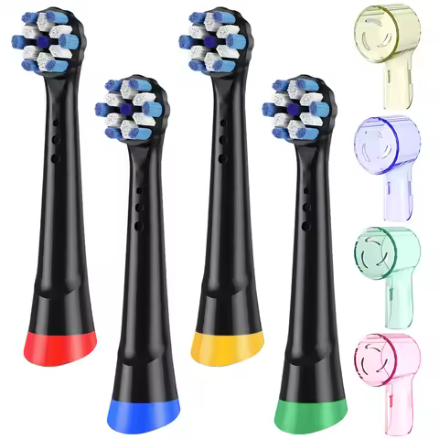 4 Replacement Brush Heads and 4 Toothbrush Head Dustproof Cover Compatible with Oral B iO 2/3/4/5/6/