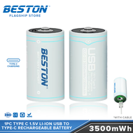 Beston 1PC Type C Size 1.5V Li-ion USB to Type C Rechargeable Lithium Battery CLC-23 with Cable