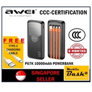 (SG 6 months warranty) AWEI CCC 3C P67K certified use in China Powerbank