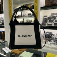 東區正精品㊣BALENCIAGA CABAS XS 390346 近全新巴黎世家黑白色帆布手提斜背包二用包 RZ6227