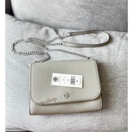 Tory Burch Emerson Chain Wallet Crossbody Gray 100% Authentic