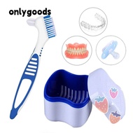 ONLYGOODS1 Dentures Container with Basket Durable Double-layer Storage Box Cleaner Brush