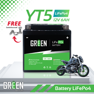 YT5 (12V 6Ah) แบตเตอรี่มอเตอร์ไซค์ LiFePo4 แบตเตอรี่ลิเธียมฟอสเฟต Green battery