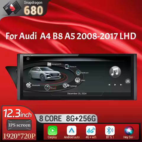 12.3 inch Left Hand Drive Android 14 Car Radio For Audi A4 B8 A5 2008-2017 BT Carplay Qualcomm Snapd