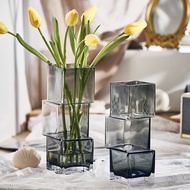 Light Luxury Creative Special-Shaped Dislocation Square Vase Glass Transparent Hydroponic Flower Arr