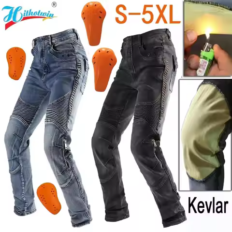 Men Motorcycle Pants Aramid Jeans Protective Riding Trousers Black Blue Touring Motocross Gear