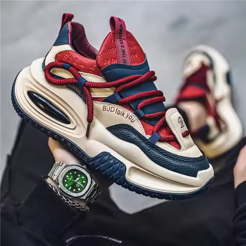 Men's Chunky Dad Sneakers, Thick Platform Athletic Shoes, Colorblock Patchwork Trainers for Streetwe