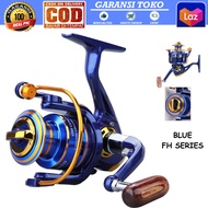 COD REEL PANCING FH1000-FH6000 ALUMINIUM SPOOL METAL BEARING 12BB MAX DRAG 8 KG WARNA BIRU METALIC
