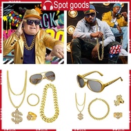 WIN Hip Hop Costume Kit 80s 90s Rapper Accessories Hat Sunglasses Gold Chain Outfit